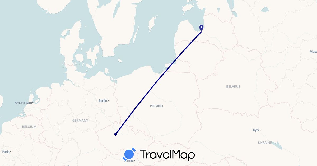 TravelMap itinerary: driving in Czech Republic, Latvia (Europe)